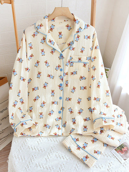 Cotton Long Sleeve Bear Print Pajamas Set