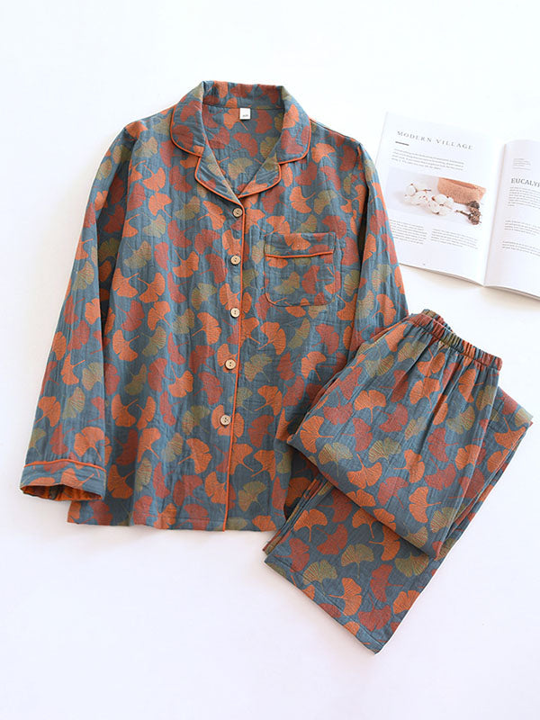 Belezza - 2Pcs Crepe Vintage Floral Pajamas for Women