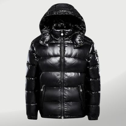 Men's Shiny Hooded Puffer Jacket | Warm Quilted Winter Coat with Zip Closure