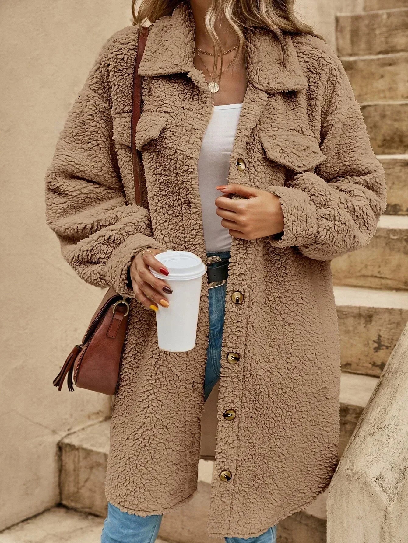 Women's Oversized Teddy Jacket | Casual Long