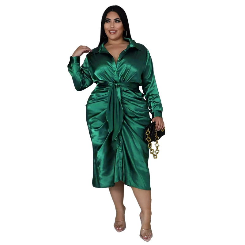 Belezza satin sensation - Elegant plus-size shirt dress for women