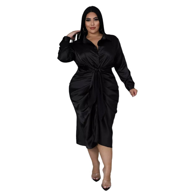 Belezza satin sensation - Elegant plus-size shirt dress for women