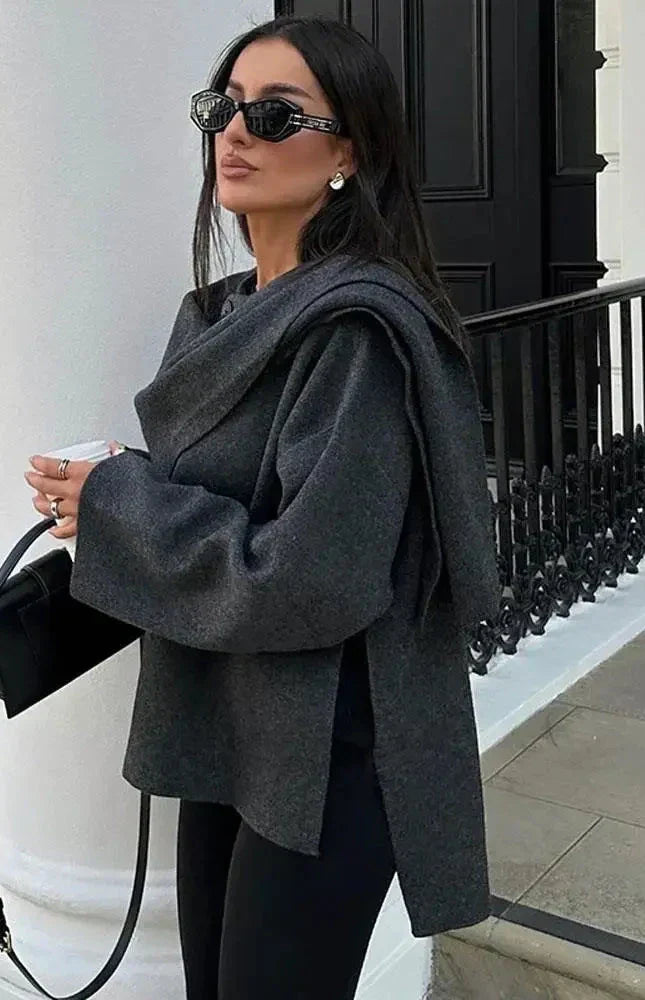 Belezza knitted cape coat with scarf