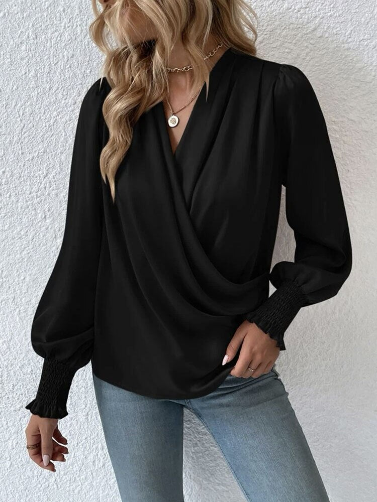 Belezza-Neck Elegant Blouse With Balloon Sleeves