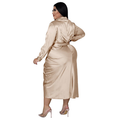 Belezza satin sensation - Elegant plus-size shirt dress for women