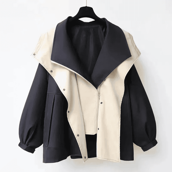 Women's Oversized Two-Tone Jacket with Hood | Casual Layered Zip Jacket