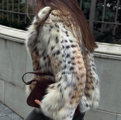 Women's Faux Fur Leopard Coat | Stylish Animal Print Winter Jacket for Casual and Party Wear