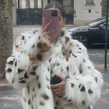 Women's Faux Fur Leopard Coat | Stylish Animal Print Winter Jacket for Casual and Party Wear