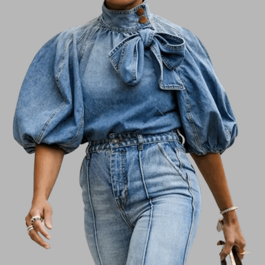 Belezza | Women's Lace-Trimmed Denim Blouse