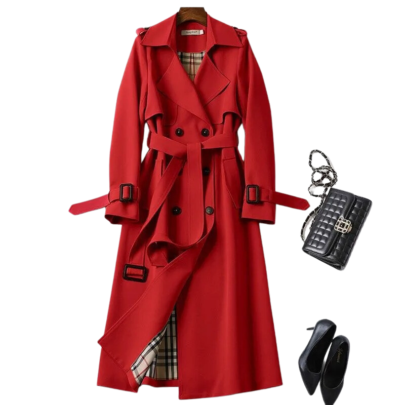 Trench Coat - Women's Classic Double Breasted Long Trench Coat