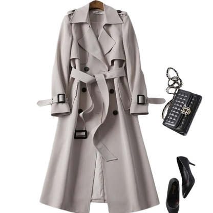 Trench Coat - Women's Classic Double Breasted Long Trench Coat