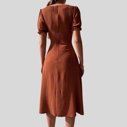 Belezza - Midi dress with puff sleeves, button placket and slit at the hem