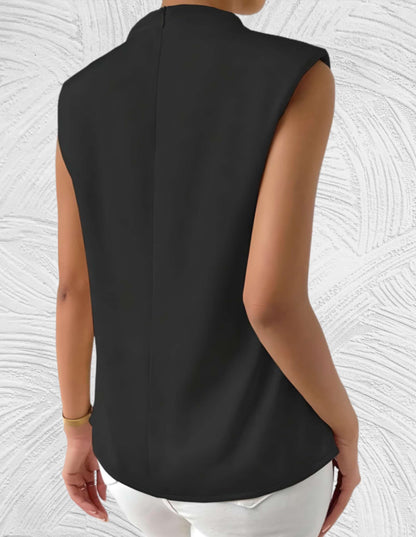 Belezza Sleeveless Top | Round Neck with Pleated Design