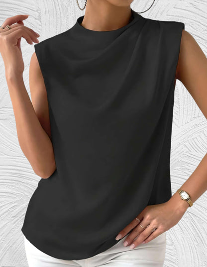 Belezza Sleeveless Top | Round Neck with Pleated Design