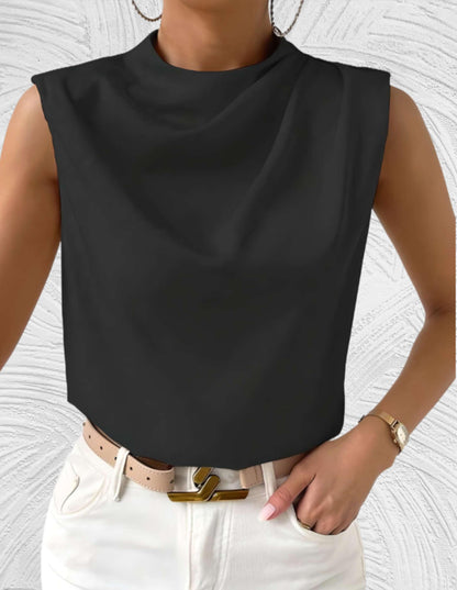 Belezza Sleeveless Top | Round Neck with Pleated Design