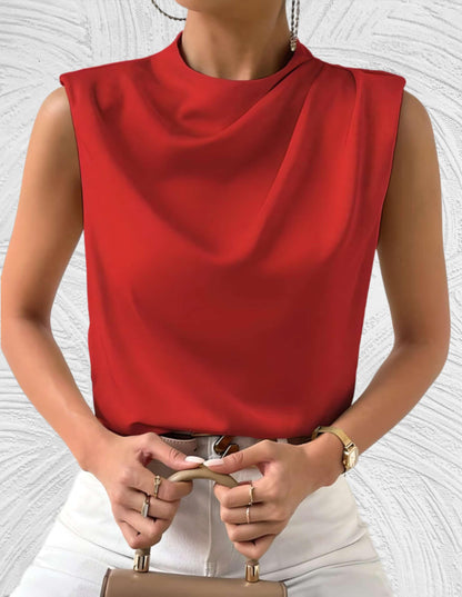 Belezza Sleeveless Top | Round Neck with Pleated Design