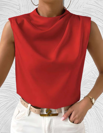 Belezza Sleeveless Top | Round Neck with Pleated Design