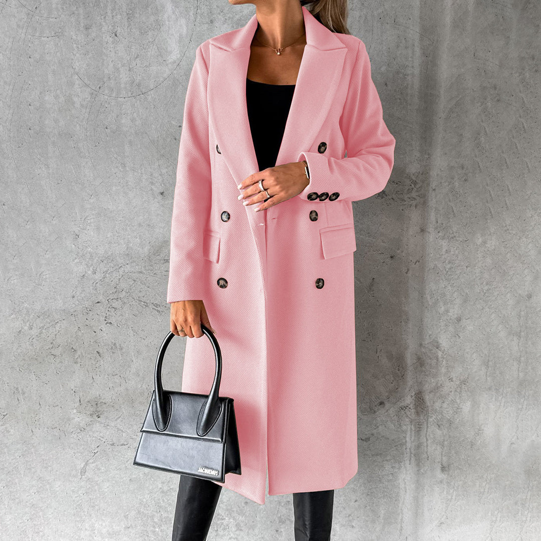 Women's Double-Breasted Long Coat | Elegant Lapel Collar Overcoat, Formal Winter Outerwear