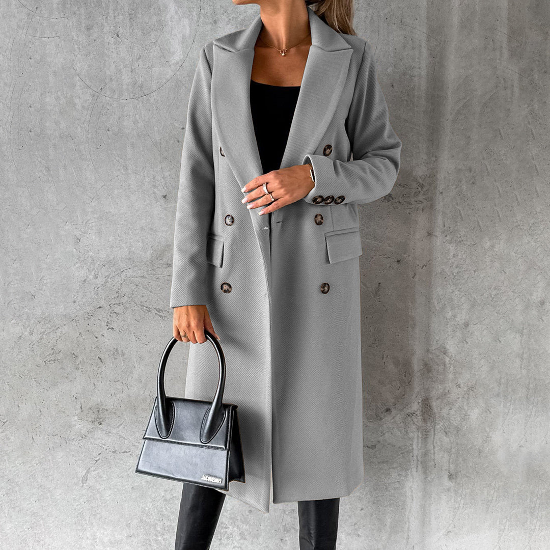 Women's Double-Breasted Long Coat | Elegant Lapel Collar Overcoat, Formal Winter Outerwear