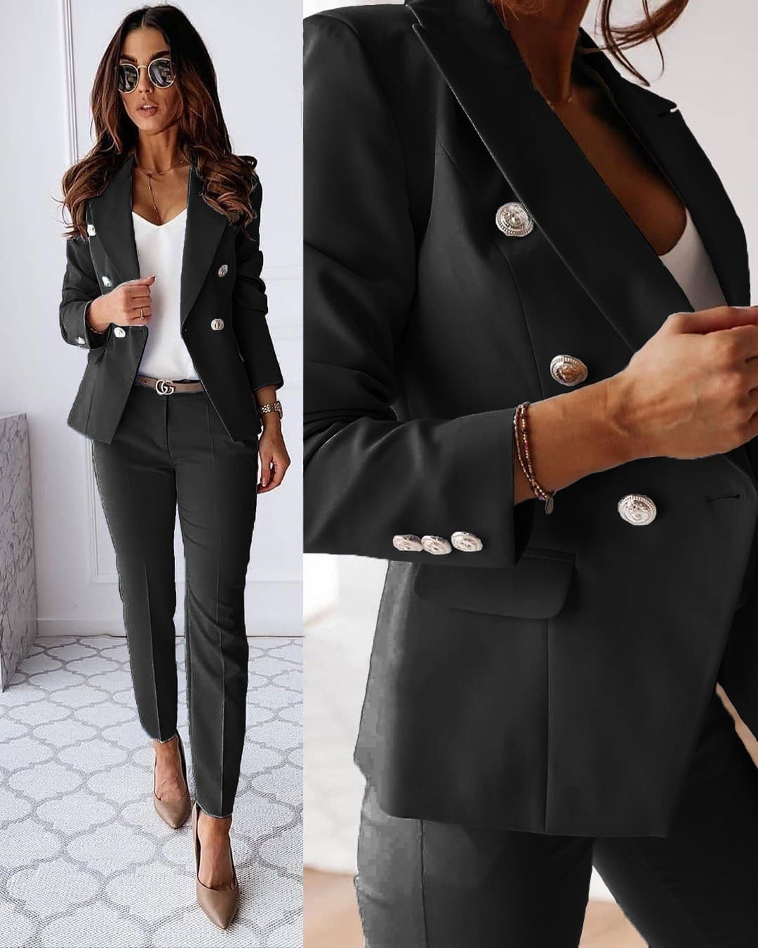 Belezza - Elegant Coat and Trousers Set for Women