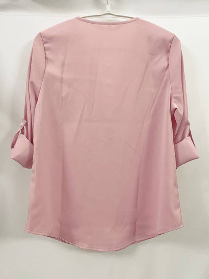 Belezza – casual, ruffled blouse with roll-up sleeves and half zip