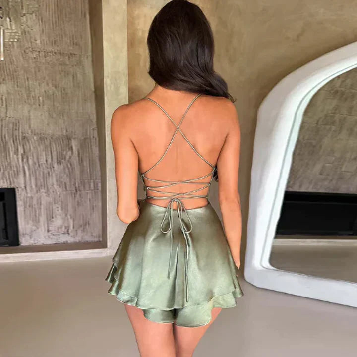 Belezza | Backless romper satin dress