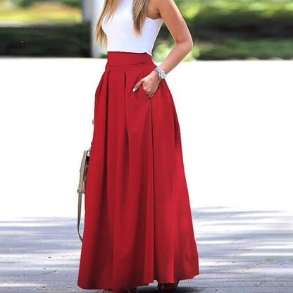 Belezza-coloured pleated skirt with high waist