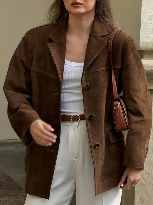 Brown Suede Buttoned Jacket