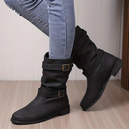 Belezza charm slouchy buckle strap western ankle boots