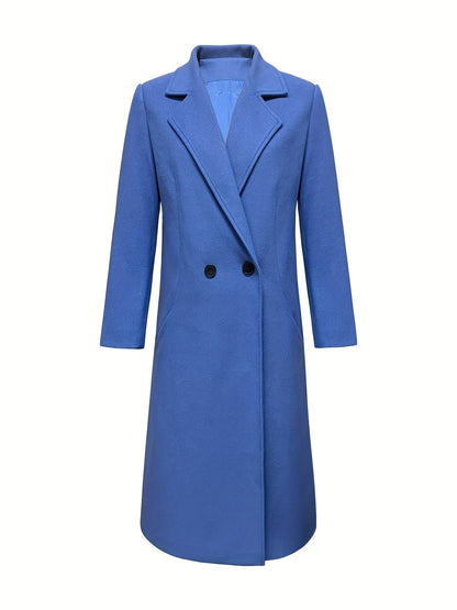 Belezza - Classic Elegant Blue Long-Sleeve Buttoned Coat for Women