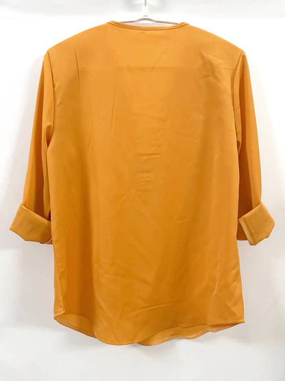 Belezza – casual, ruffled blouse with roll-up sleeves and half zip