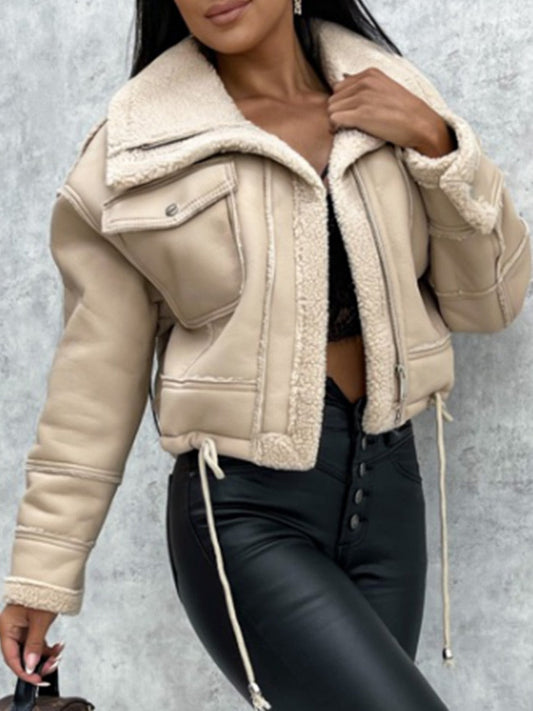 Belezza beige short biker jacket