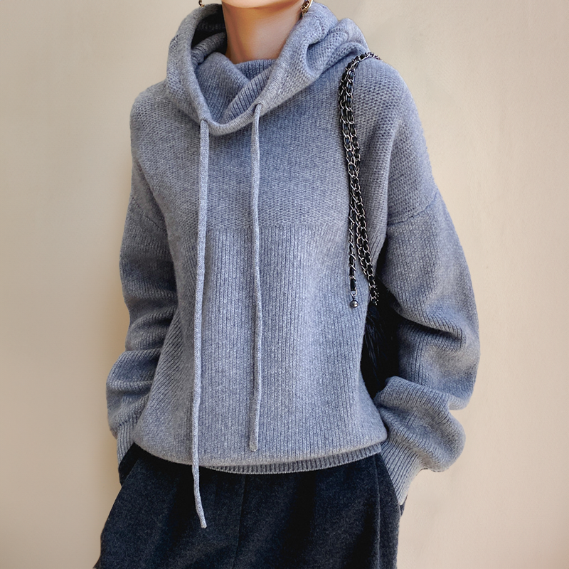 Women's Knit Hoodie Sweater | Long Sleeve Casual Pullover, Soft Drawstring Knitwear