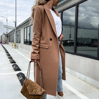 Elegant Double-Breasted Long Coat for Women