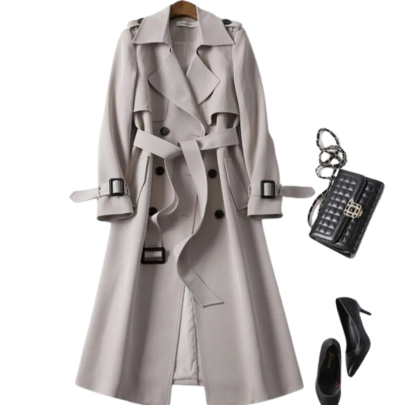 Women's Classic Trench Coat | Double Lined Long Jacket with Belt