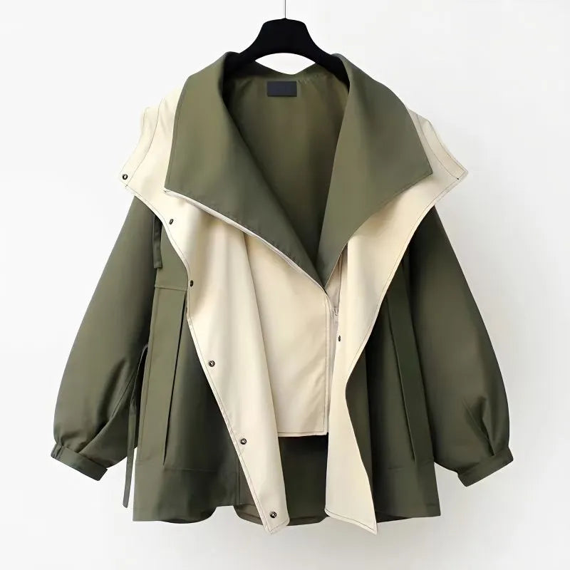 Women's Oversized Two-Tone Jacket with Hood | Casual Layered Zip Jacket