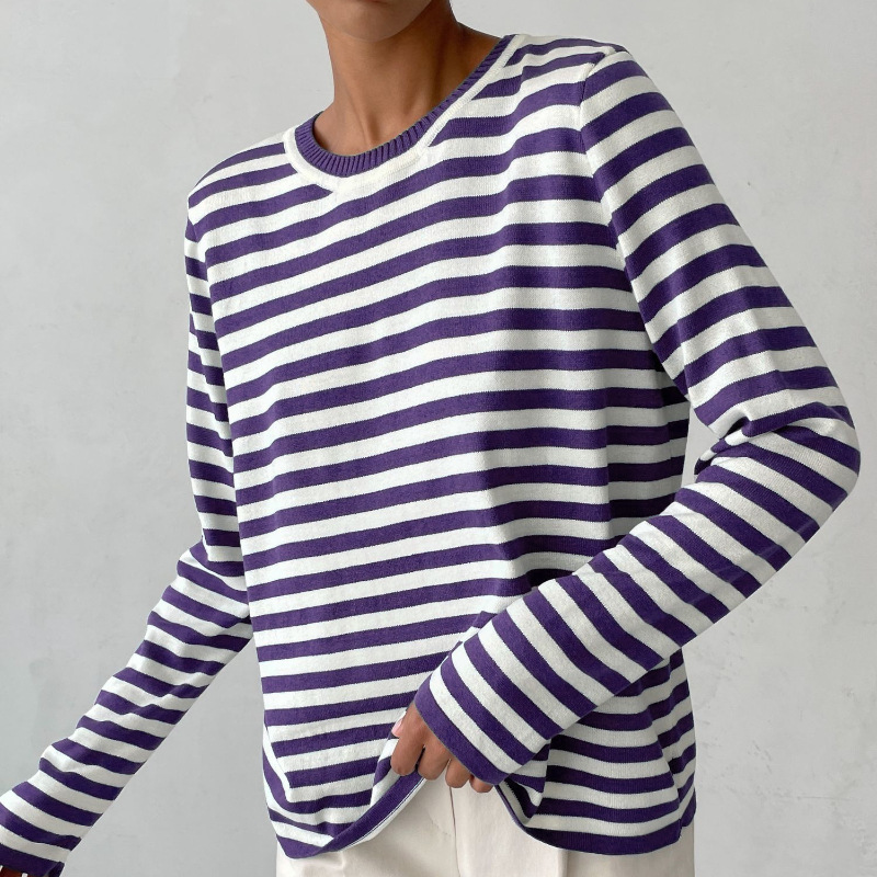 Belezza Women's Sweater | Striped Long Sleeve Loose Fit Sweater