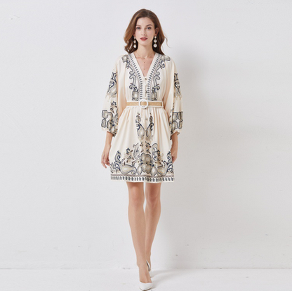 Belezza - Embroidered Dress with Belt