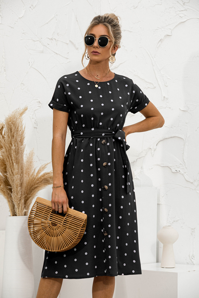 Elegant with White Spot Print Dress