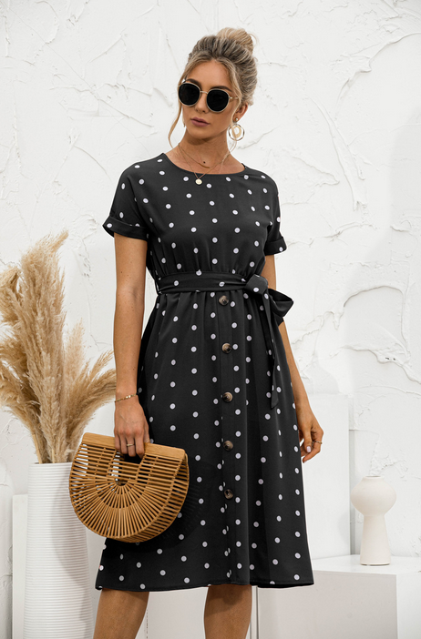 Elegant with White Spot Print Dress