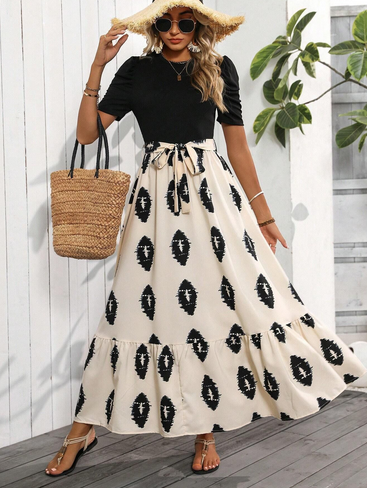 Modern Daisy Print Blouse Skirt