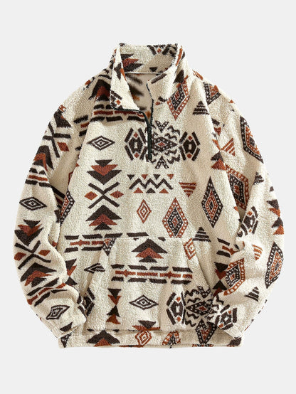 Belezza Zip Aztec Print Teddy Sweatshirt – Cozy, Stylish & Trendy