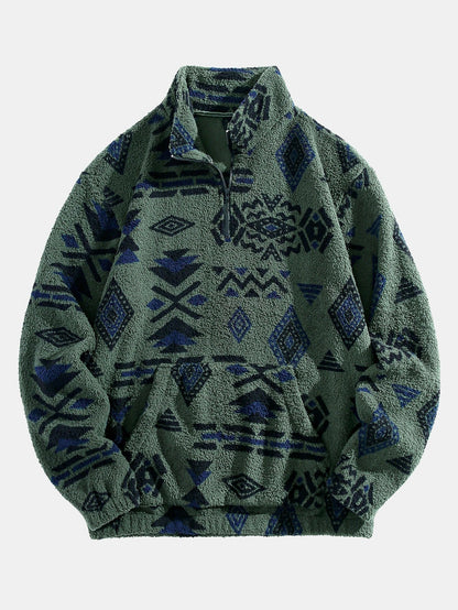 Belezza Zip Aztec Print Teddy Sweatshirt – Cozy, Stylish & Trendy