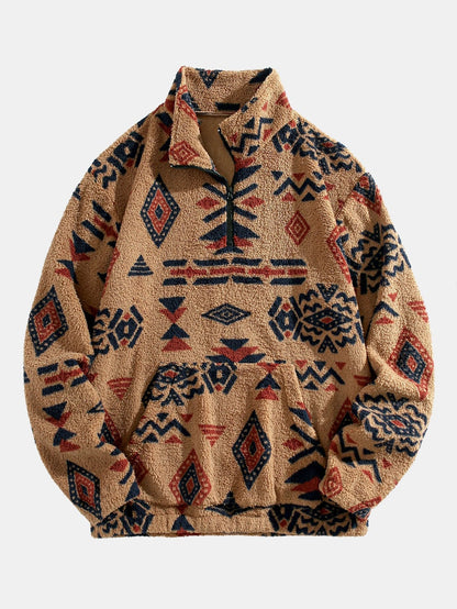 Belezza Zip Aztec Print Teddy Sweatshirt – Cozy, Stylish & Trendy