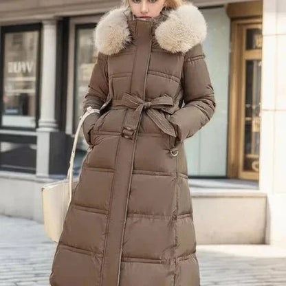 Long Puffer Coat with Fur Hood