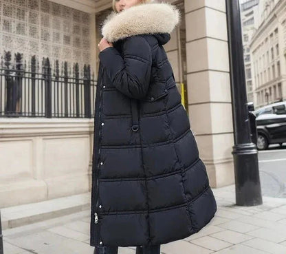 Long Puffer Coat with Fur Hood