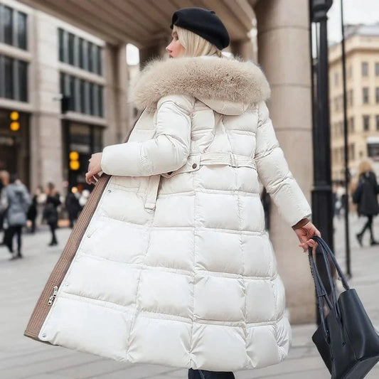 Long Puffer Coat with Fur Hood