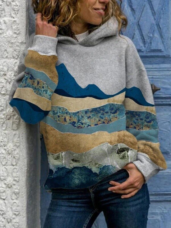 Mountain-Print Hooded Sweatshirt