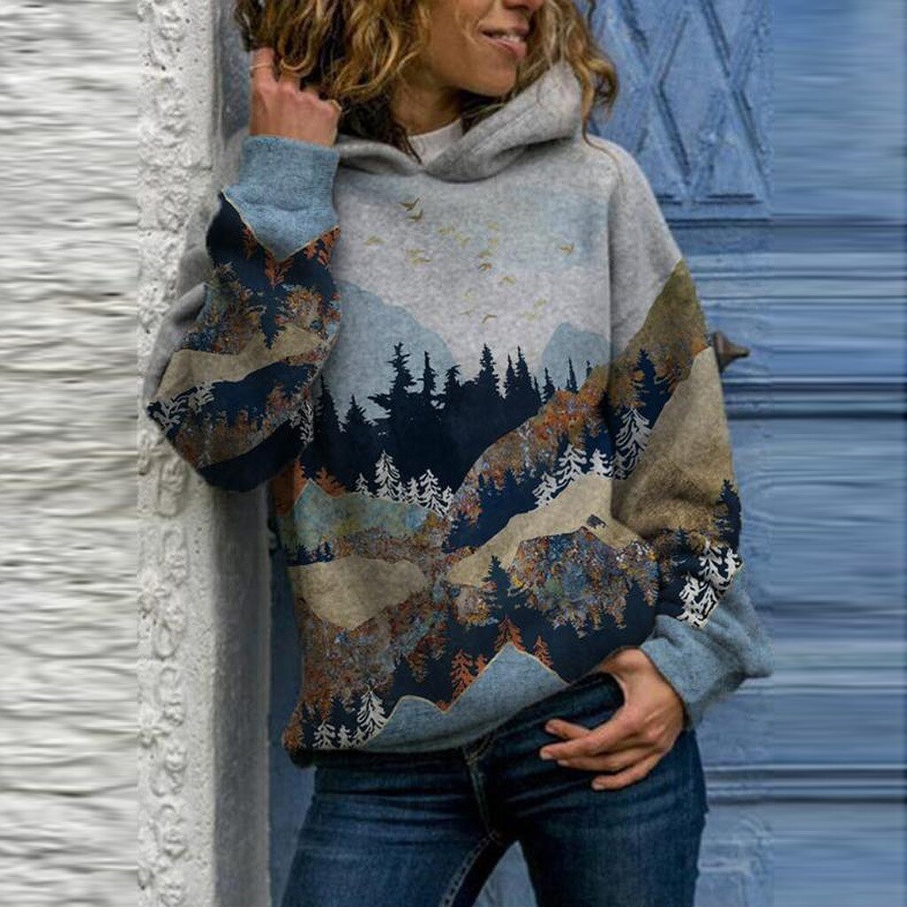 Mountain-Print Hooded Sweatshirt