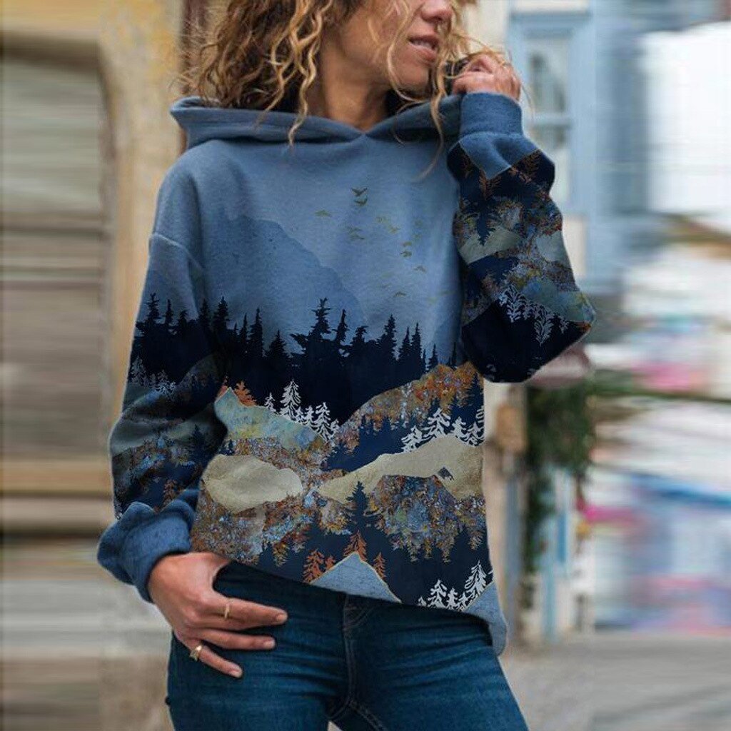 Mountain-Print Hooded Sweatshirt